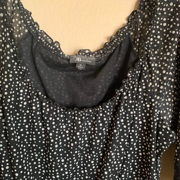 AB Studio Women's XL Black and White Polka Dot Blouse with 3/4 sleeves - Picture 2 of 14